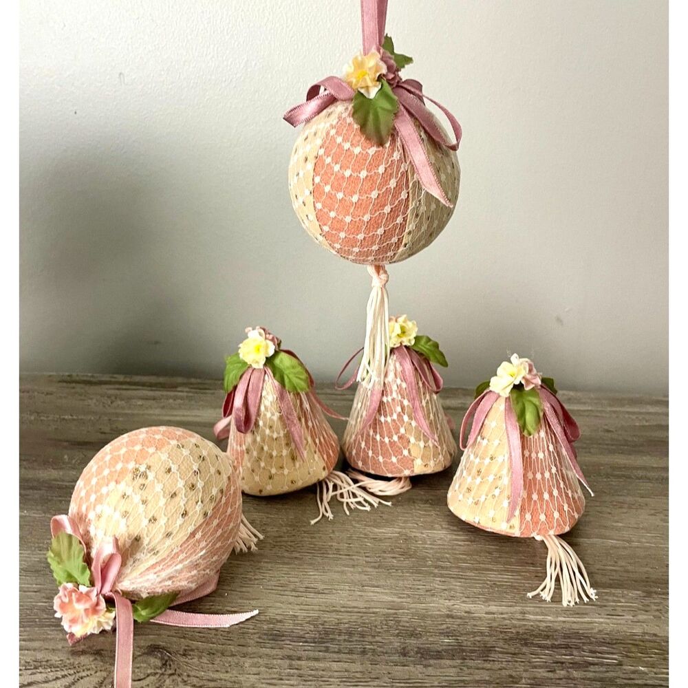 Vintage Midwest Importers Cannon Falls Lace Christmas Ornaments Pink Set of 5